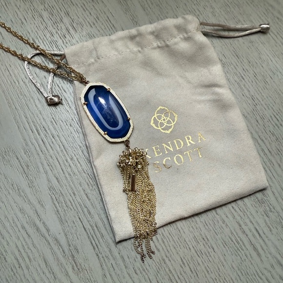 Kendra Scott Royal Blue and Gold Tassel Necklace - Picture 4 of 9